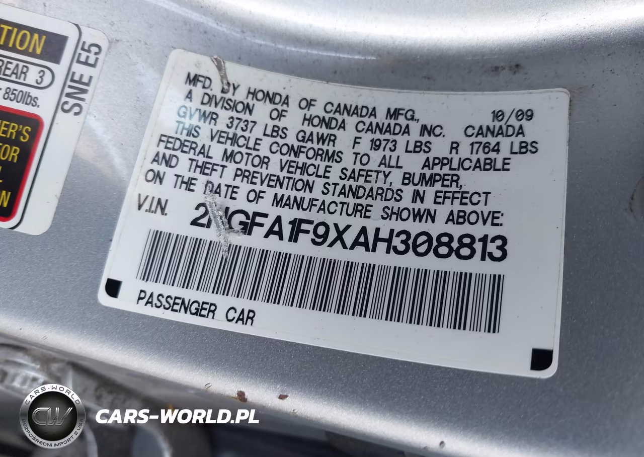 2010 Honda Civic Ex-L VIN:2HGFA1F9XAH308813 - 9