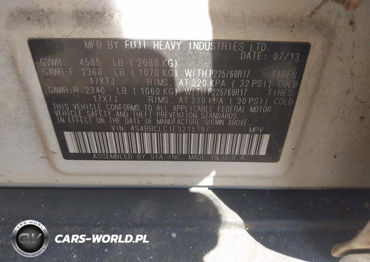 2014 Subaru Outback 2.5I Limited VIN:4S4BRCLC1E3215197 - 9