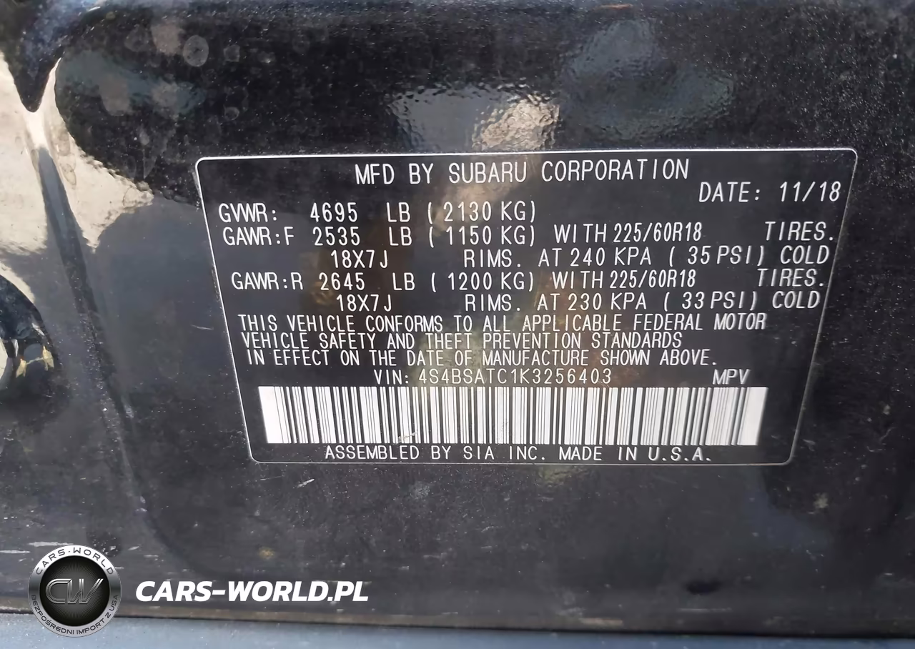 2019 Subaru Outback 2.5I Touring VIN:4S4BSATC1K3256403 - 9