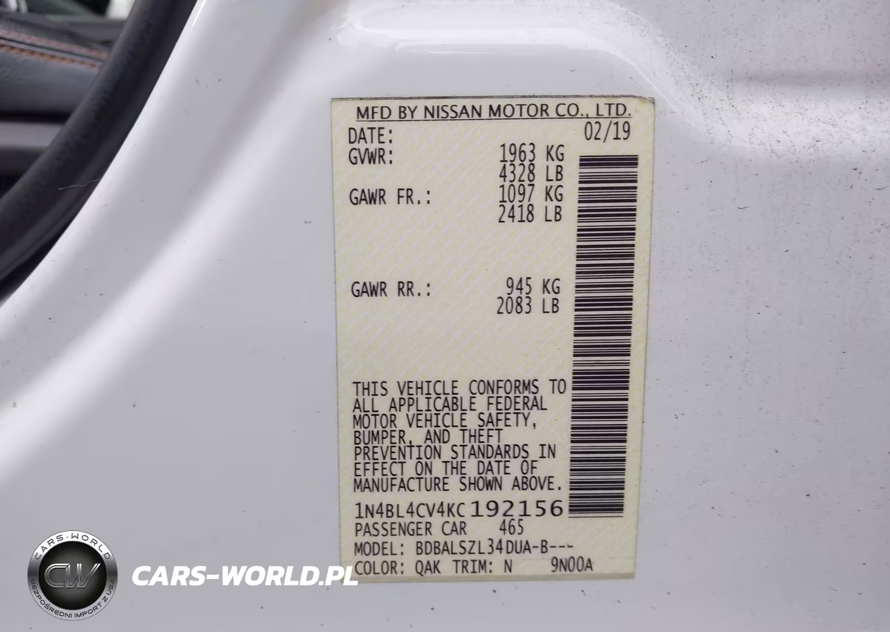 2019 Nissan Altima 2.5 Sr VIN:1N4BL4CV4KC192156 - 9
