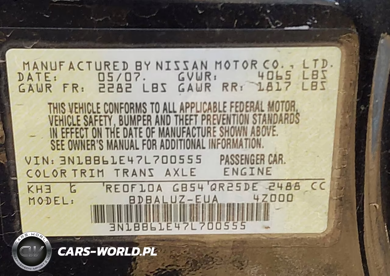 2007 Nissan Sentra Se-R VIN:3N1BB61E47L700555 - 9