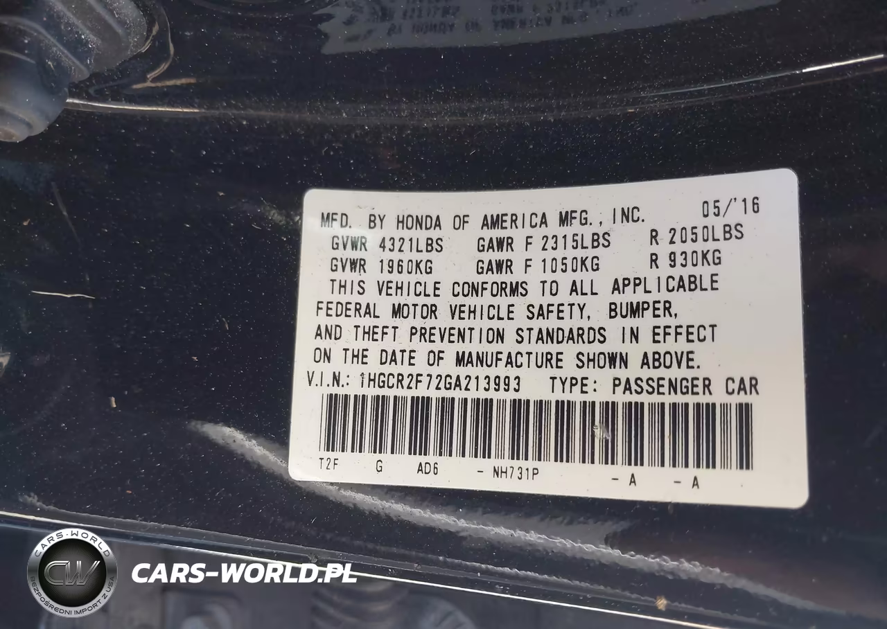 2016 Honda Accord Ex VIN:1HGCR2F72GA213993 - 9