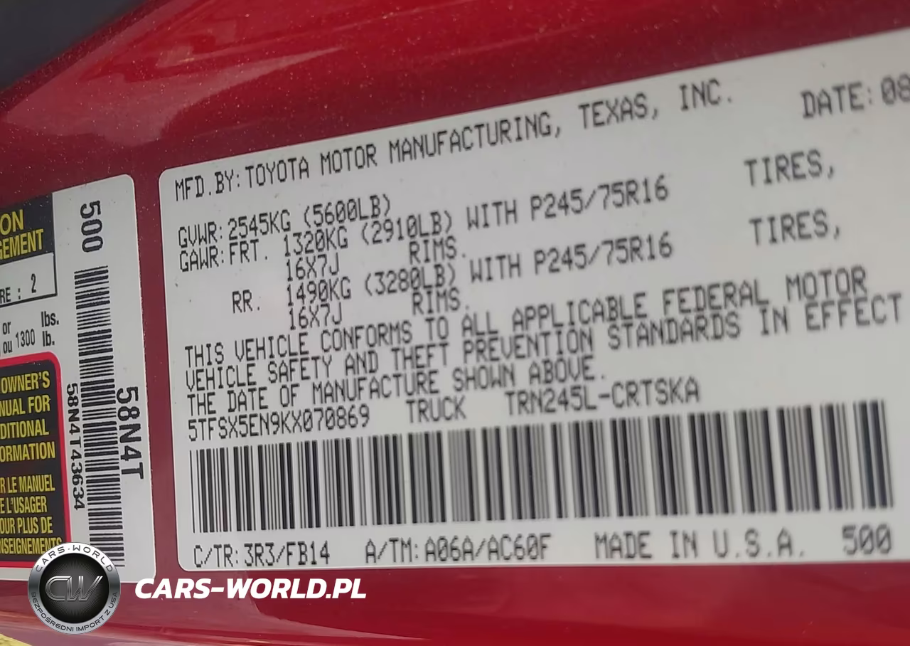 2019 Toyota Tacoma Sr VIN:5TFSX5EN9KX070869 - 9