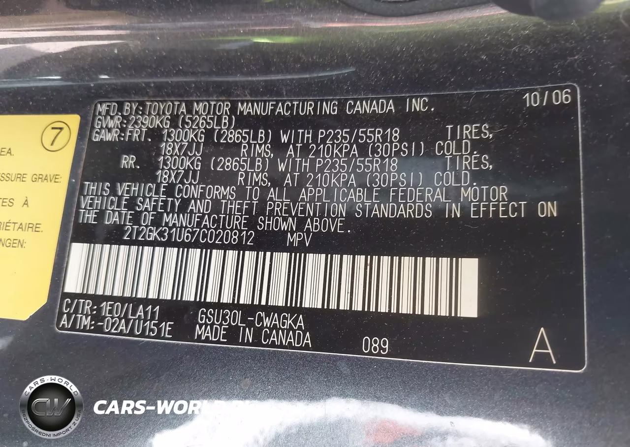 2007 Lexus Rx 350 VIN:2T2GK31U67C020812 - 9