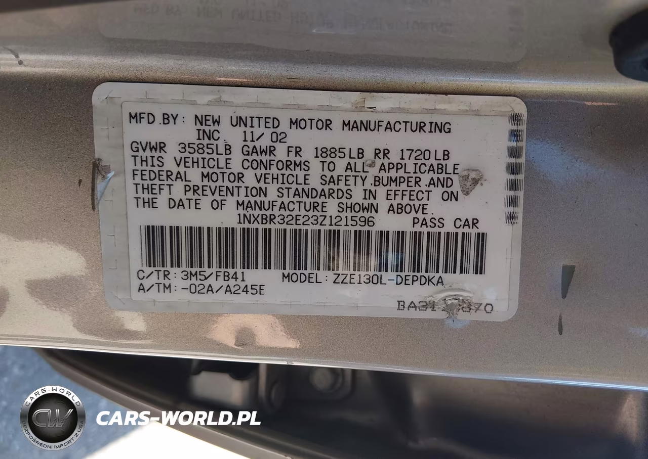 2003 Toyota Corolla Ce VIN:1NXBR32E23Z121596 - 9