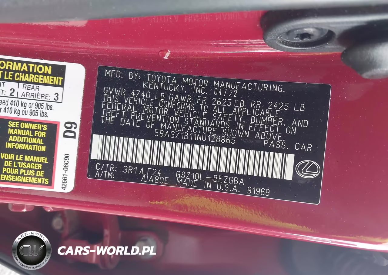 2022 Lexus Es 350 F Sport VIN:58AGZ1B11NU128865 - 9