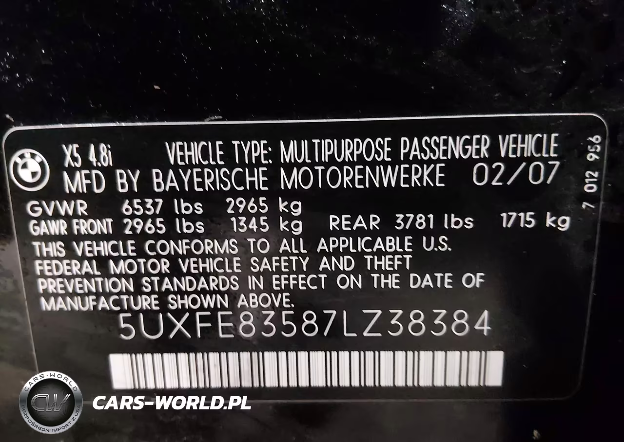 2007 BMW X5 4.8I VIN:5UXFE83587LZ38384 - 9