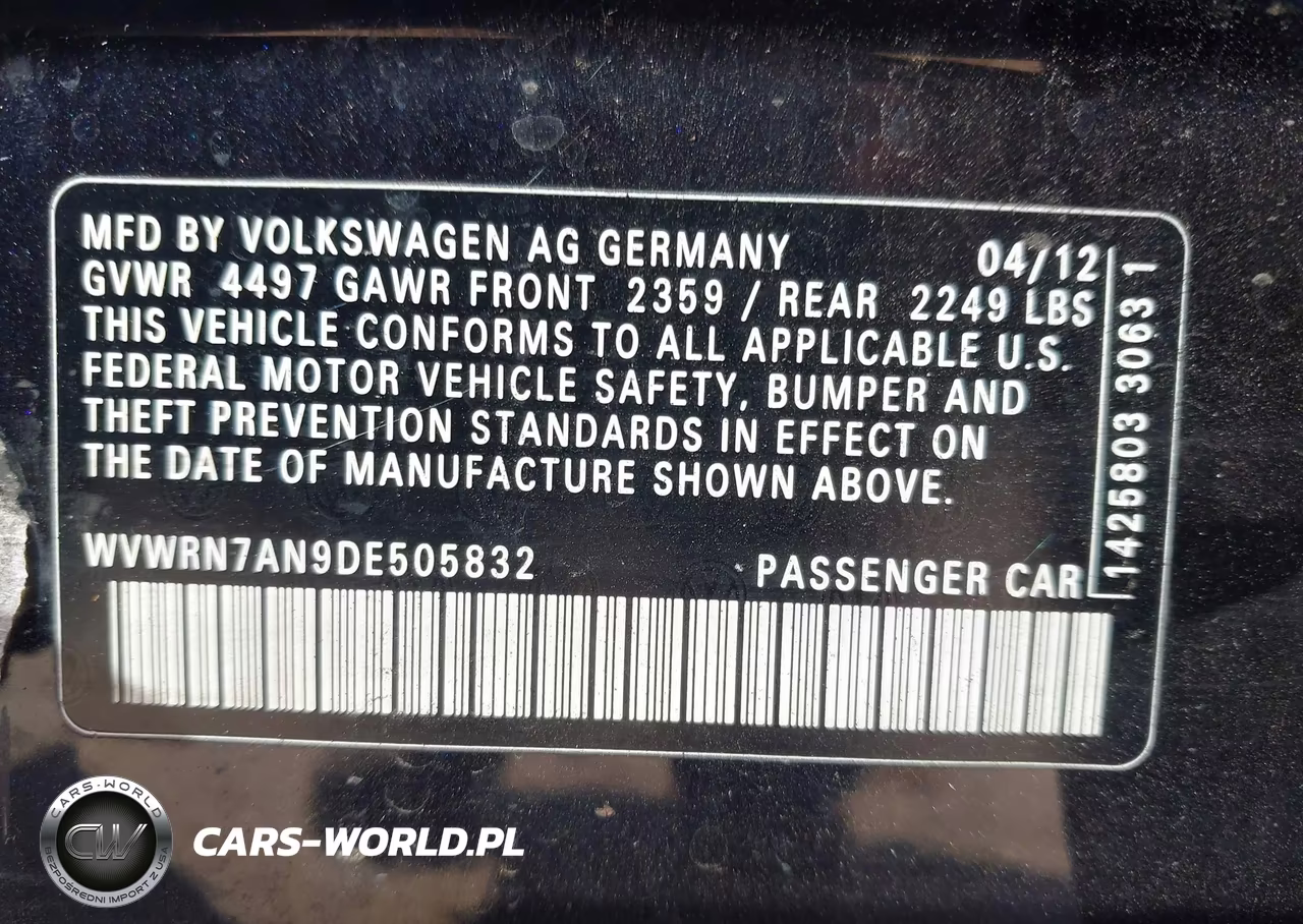 2013 Volkswagen Cc 2.0T Lux VIN:WVWRN7AN9DE505832 - 9