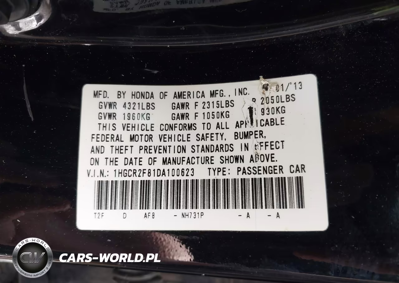 2013 Honda Accord Sdn Ex-L VIN:1HGCR2F81DA100623 - 9