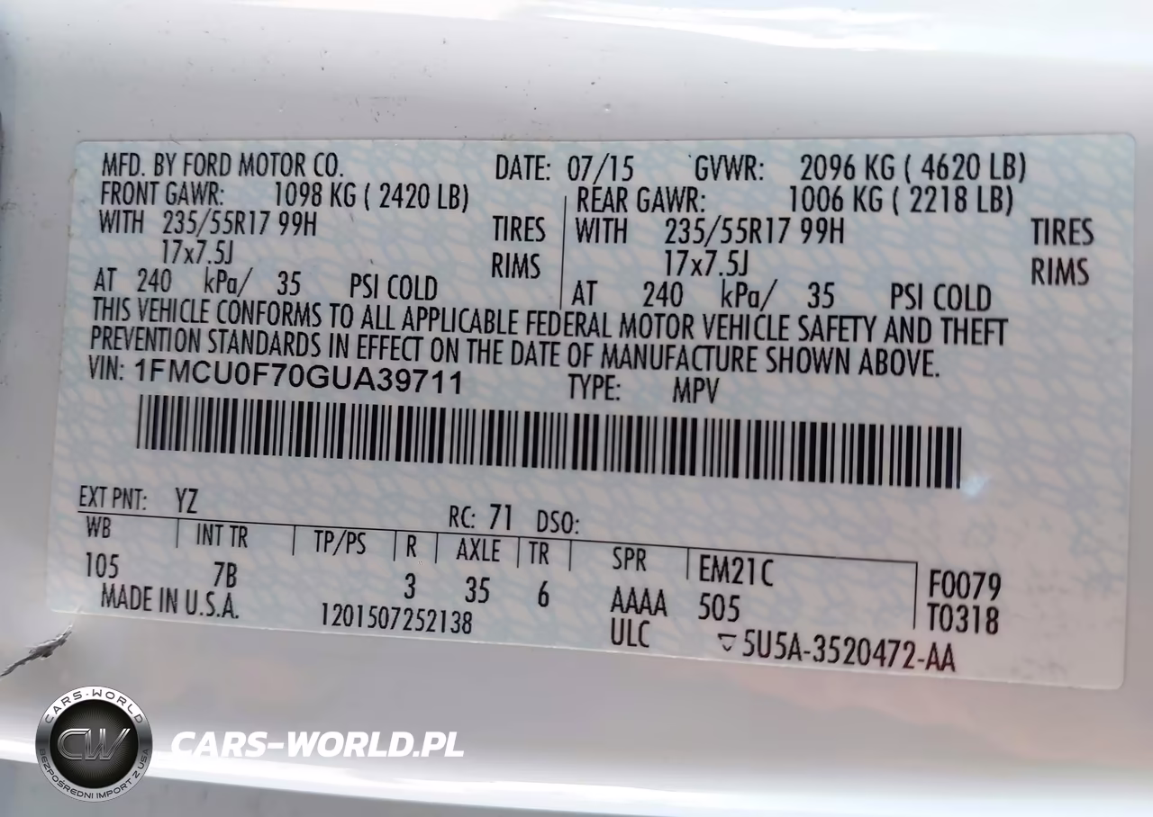2016 Ford Escape S VIN:1FMCU0F70GUA39711 - 9