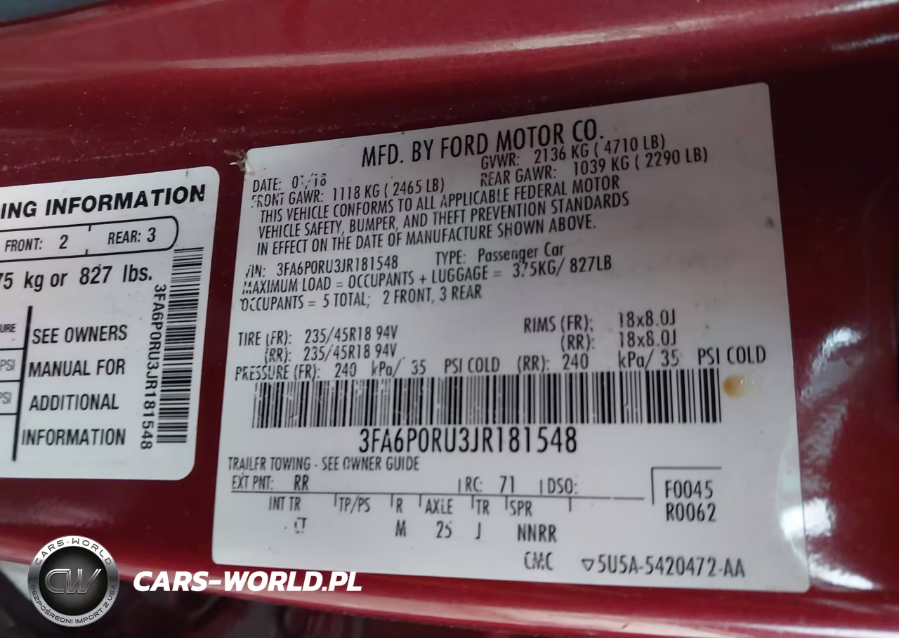 2018 Ford Fusion Hybrid Titanium VIN:3FA6P0RU3JR181548 - 9