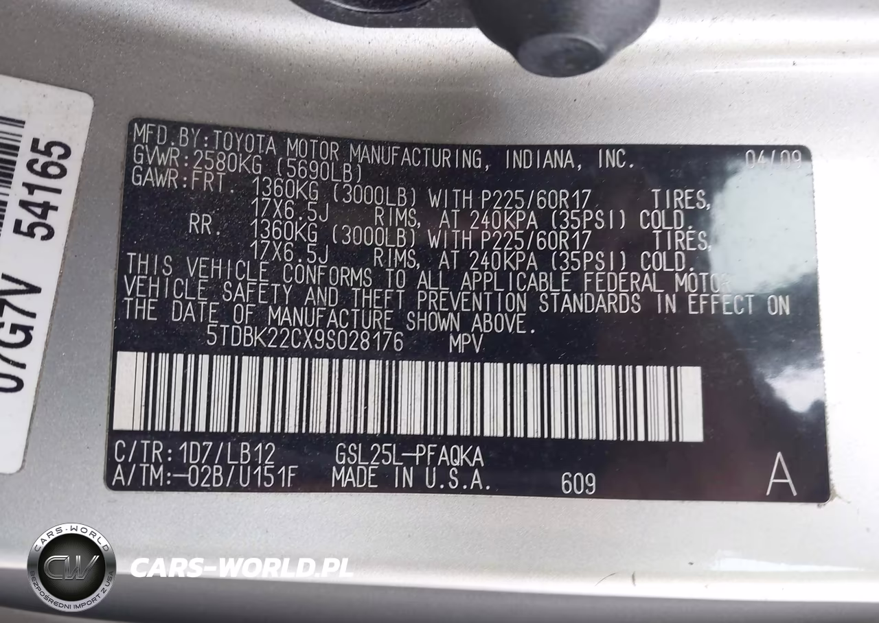 2009 Toyota Sienna Xle VIN:5TDBK22CX9S028176 - 9