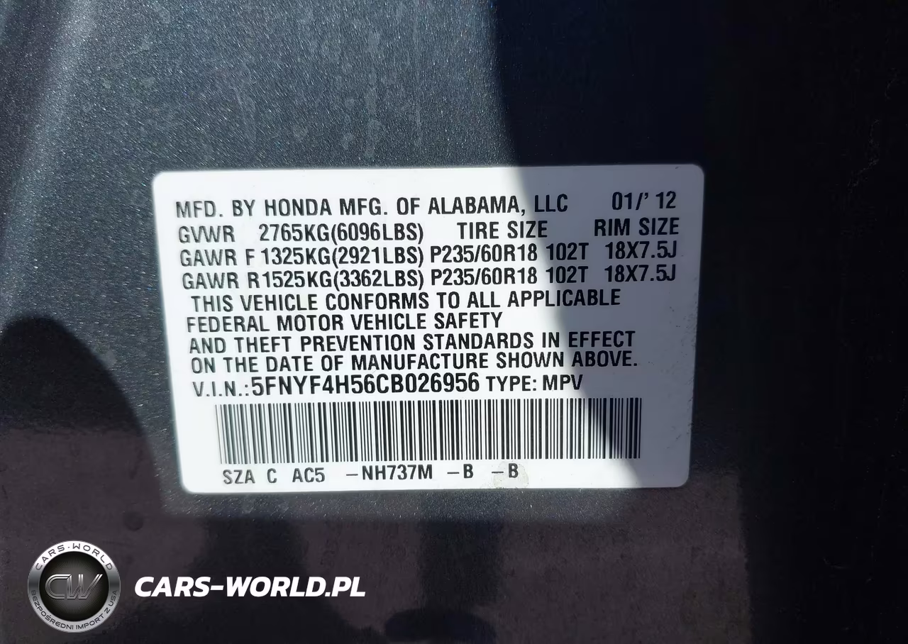2012 Honda Pilot Ex-L VIN:5FNYF4H56CB026956 - 18