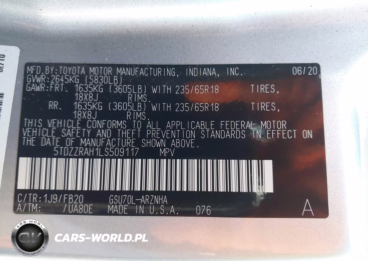 2020 Toyota Highlander Le VIN:5TDZZRAH1LS509117 - 9