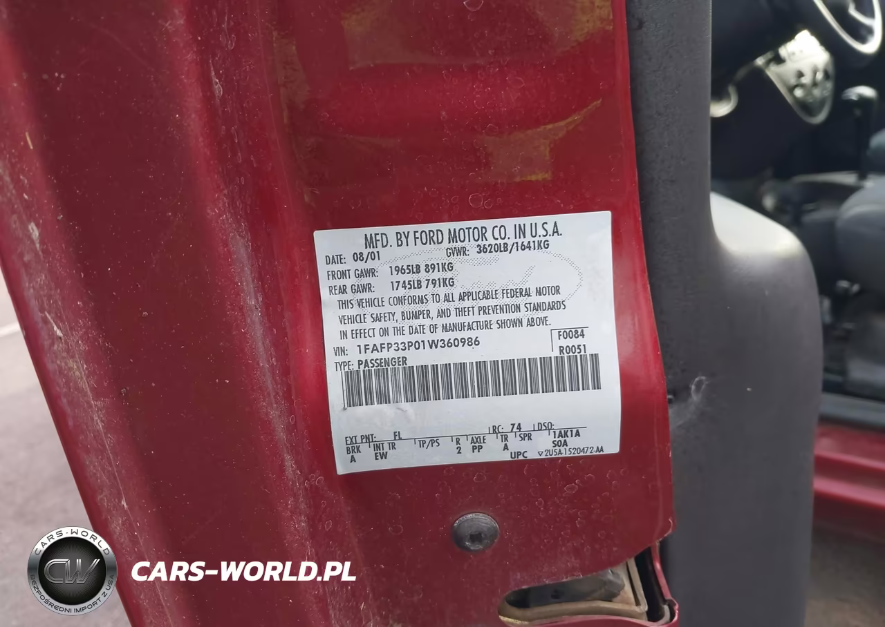 2001 Ford Focus Lx VIN:1FAFP33P01W360986 - 9