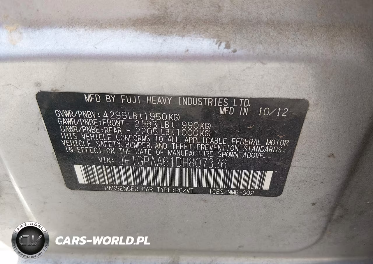 2013 Subaru Impreza 2.0I VIN:JF1GPAA61DH807336 - 9