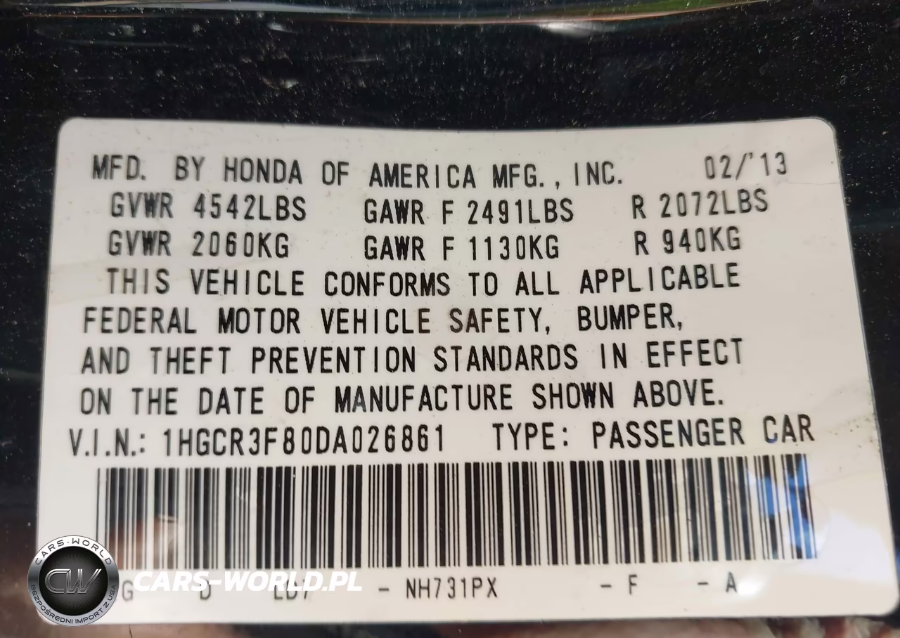 2013 Honda Accord Ex-L V-6 VIN:1HGCR3F80DA026861 - 9