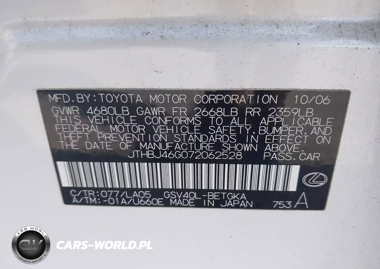 2007 Lexus Es 350 VIN:JTHBJ46G072062528 - 9