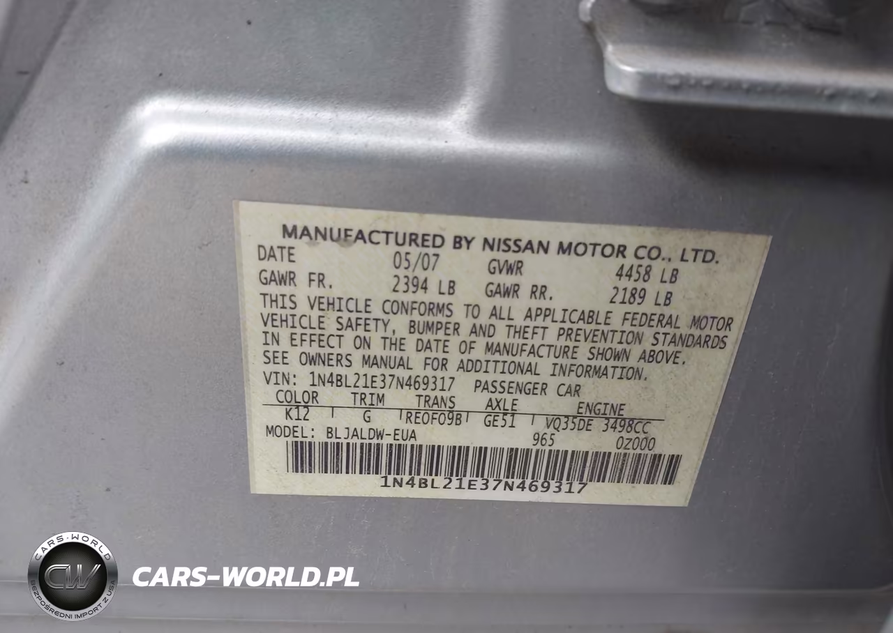 2007 Nissan Altima 3.5 Se VIN:1N4BL21E37N469317 - 9