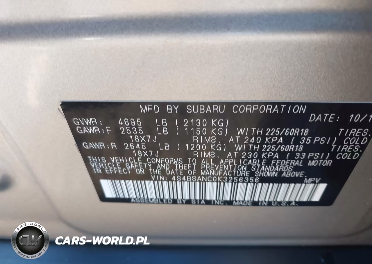 2019 Subaru Outback 2.5I Limited VIN:4S4BSANC0K3256356 - 9