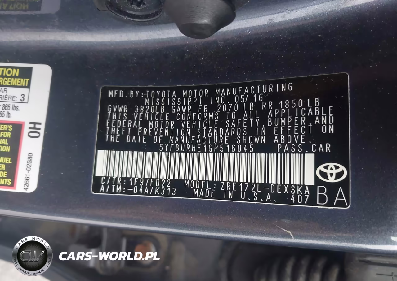 2016 Toyota Corolla S Plus VIN:5YFBURHE1GP516045 - 9