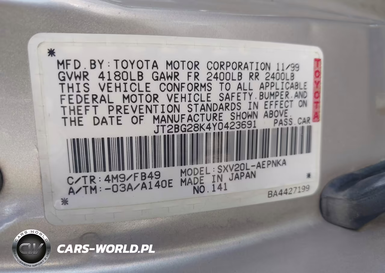 2000 Toyota Camry Le VIN:JT2BG28K4Y0423691 - 9