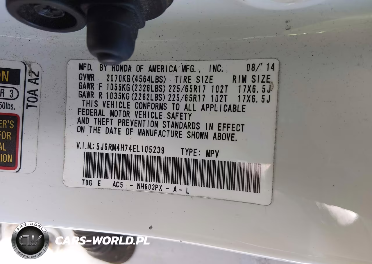 2014 Honda Cr-V Ex-L VIN:5J6RM4H74EL105239 - 9