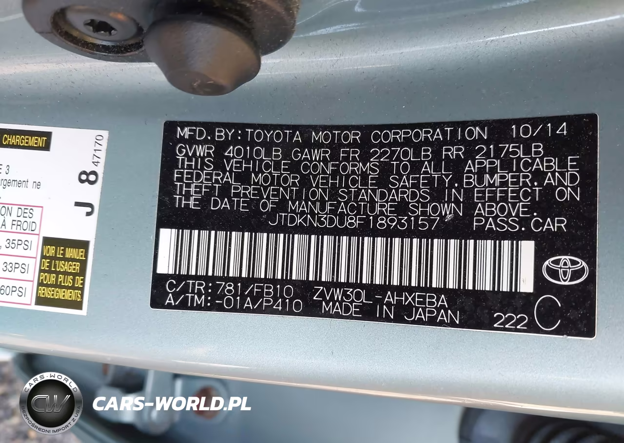 2015 Toyota Prius Three VIN:JTDKN3DU8F1893157 - 9