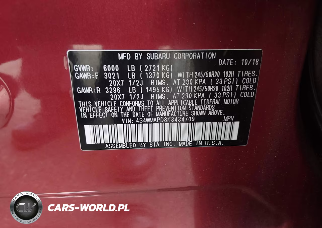 2019 Subaru Ascent Limited VIN:4S4WMAPD8K3434709 - 9