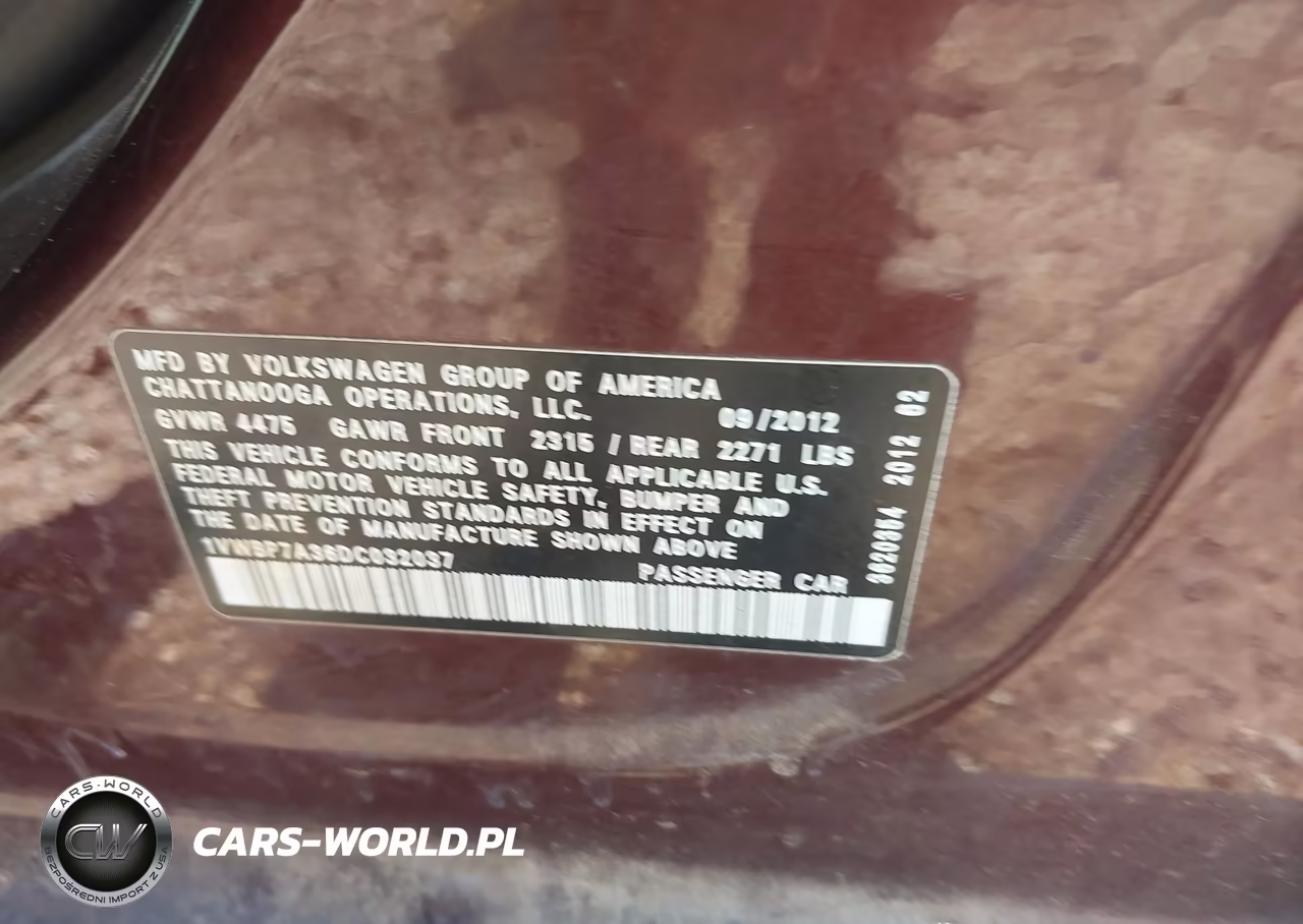 2013 Volkswagen Passat 2.5L Se VIN:1VWBP7A36DC032037 - 9