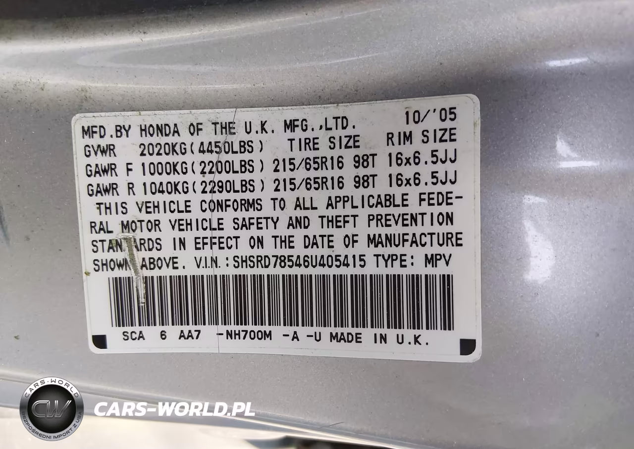 2006 Honda Cr-V Lx VIN:SHSRD78546U405415 - 9