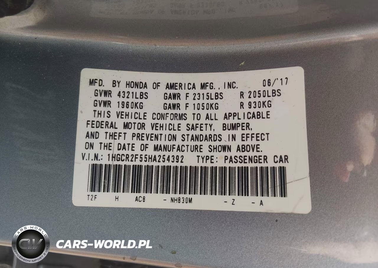 2017 Honda Accord Sport VIN:1HGCR2F55HA254392 - 9