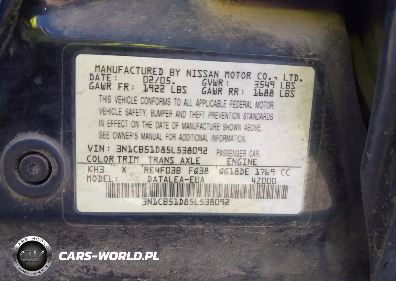 2005 Nissan Sentra 1.8S VIN:3N1CB51D85L538092 - 9