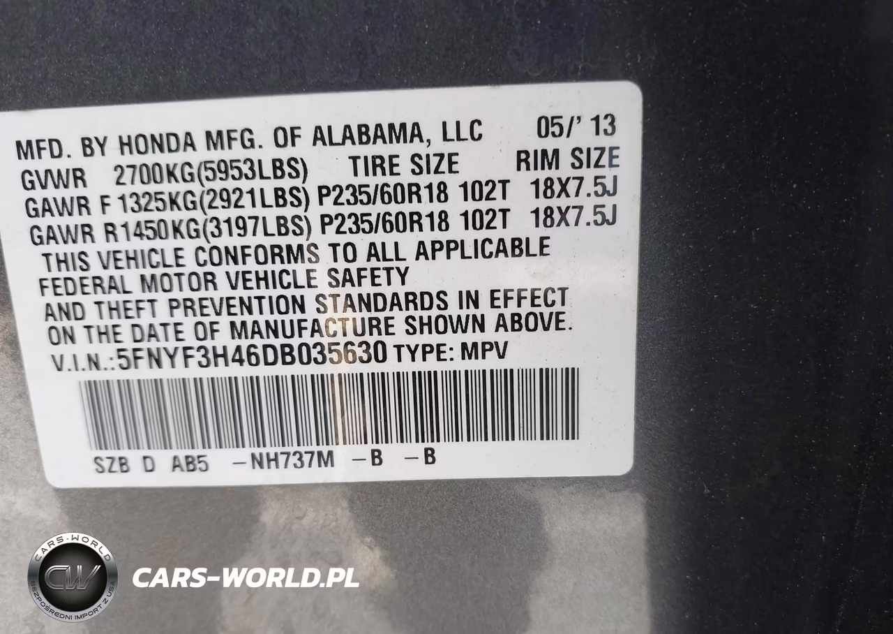 2013 Honda Pilot Ex VIN:5FNYF3H46DB035630 - 9