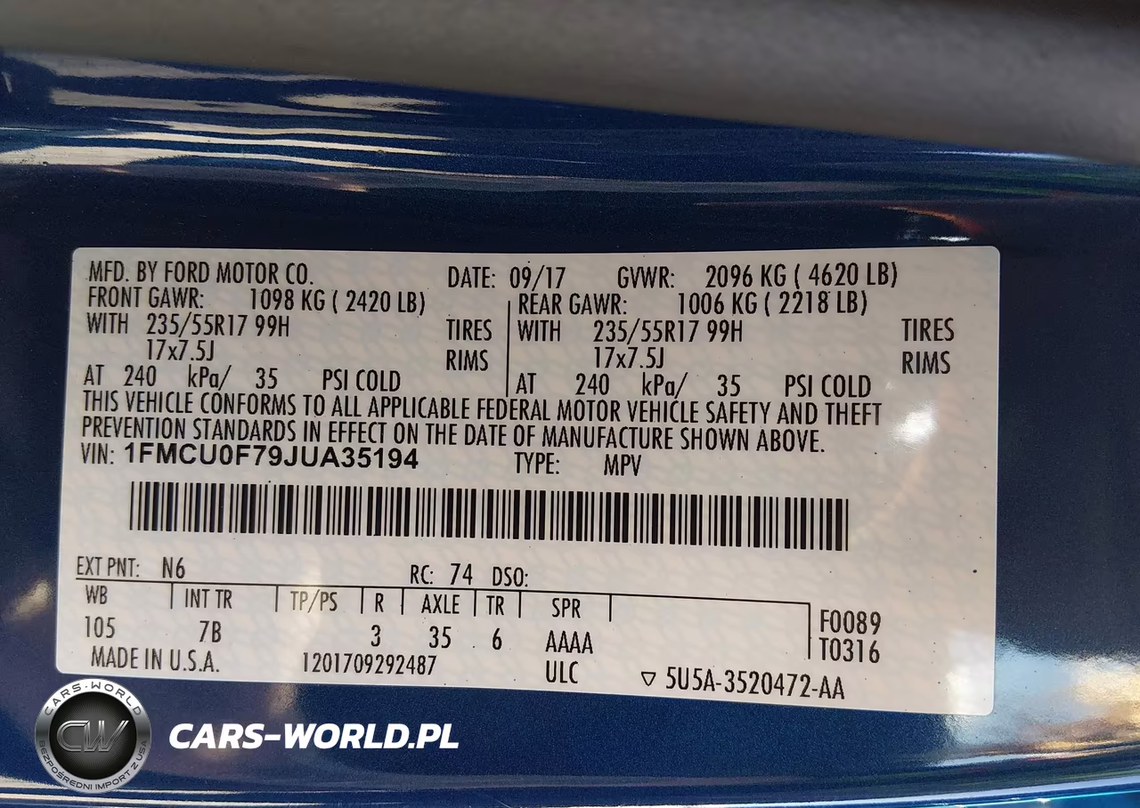 2018 Ford Escape S VIN:1FMCU0F79JUA35194 - 9