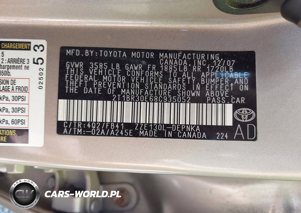 2008 Toyota Corolla Le VIN:2T1BR30E68C935052 - 9