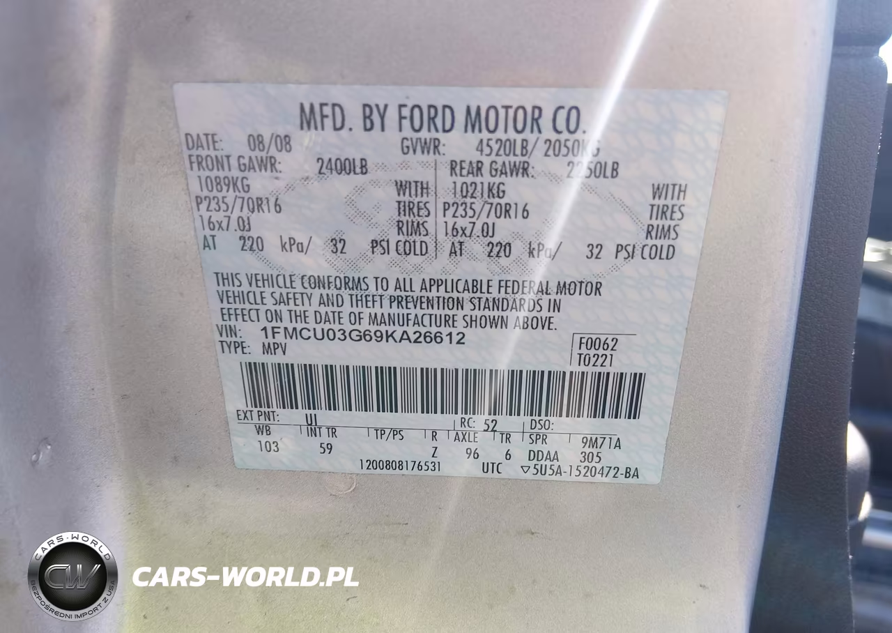 2009 Ford Escape Xlt VIN:1FMCU03G69KA26612 - 9