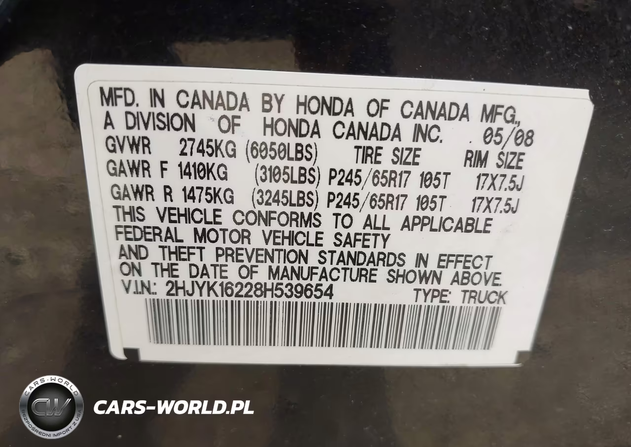 2008 Honda Ridgeline Rt VIN:2HJYK16228H539654 - 9