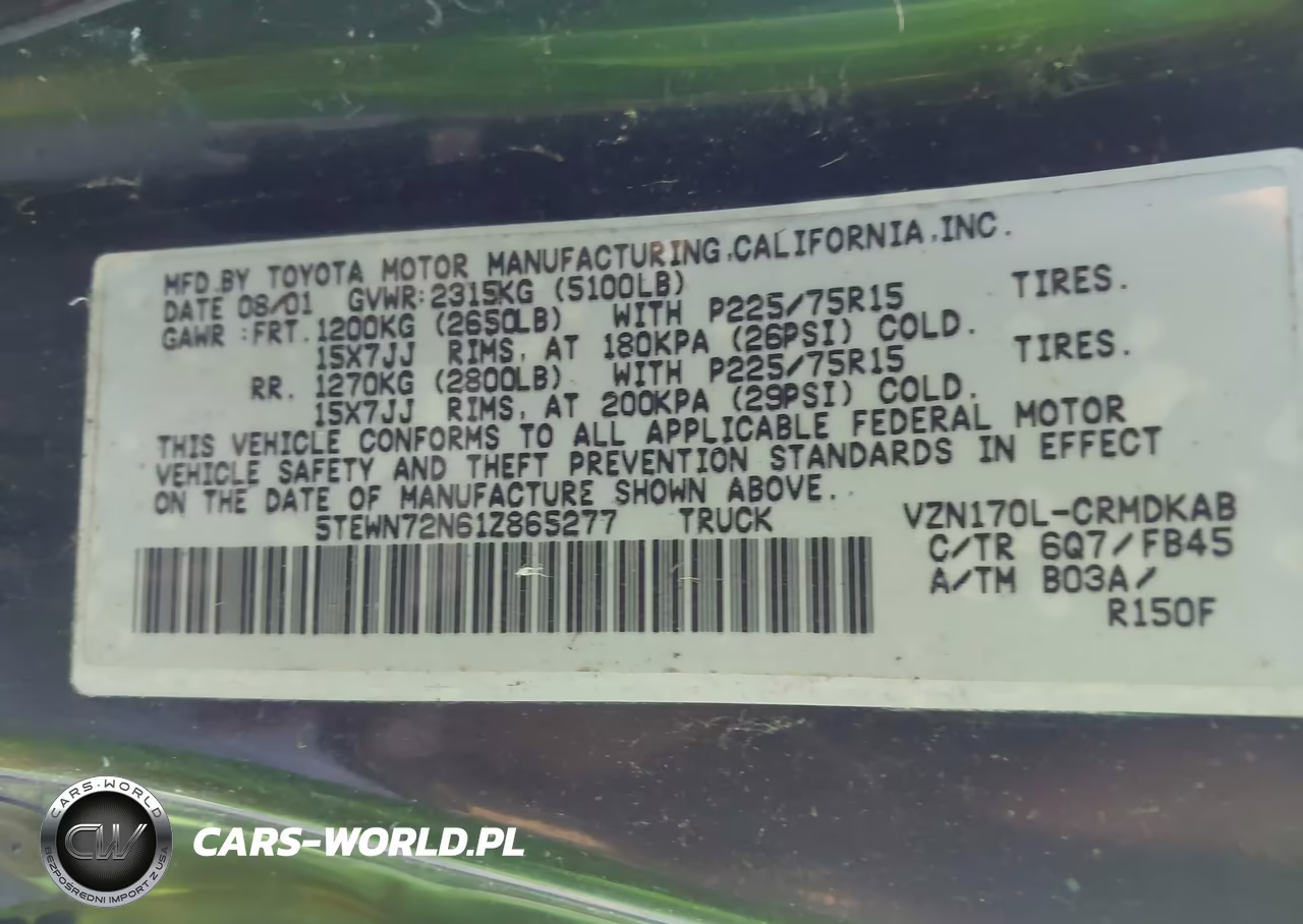 2001 Toyota Tacoma Base V6 VIN:5TEWN72N61Z865277 - 9