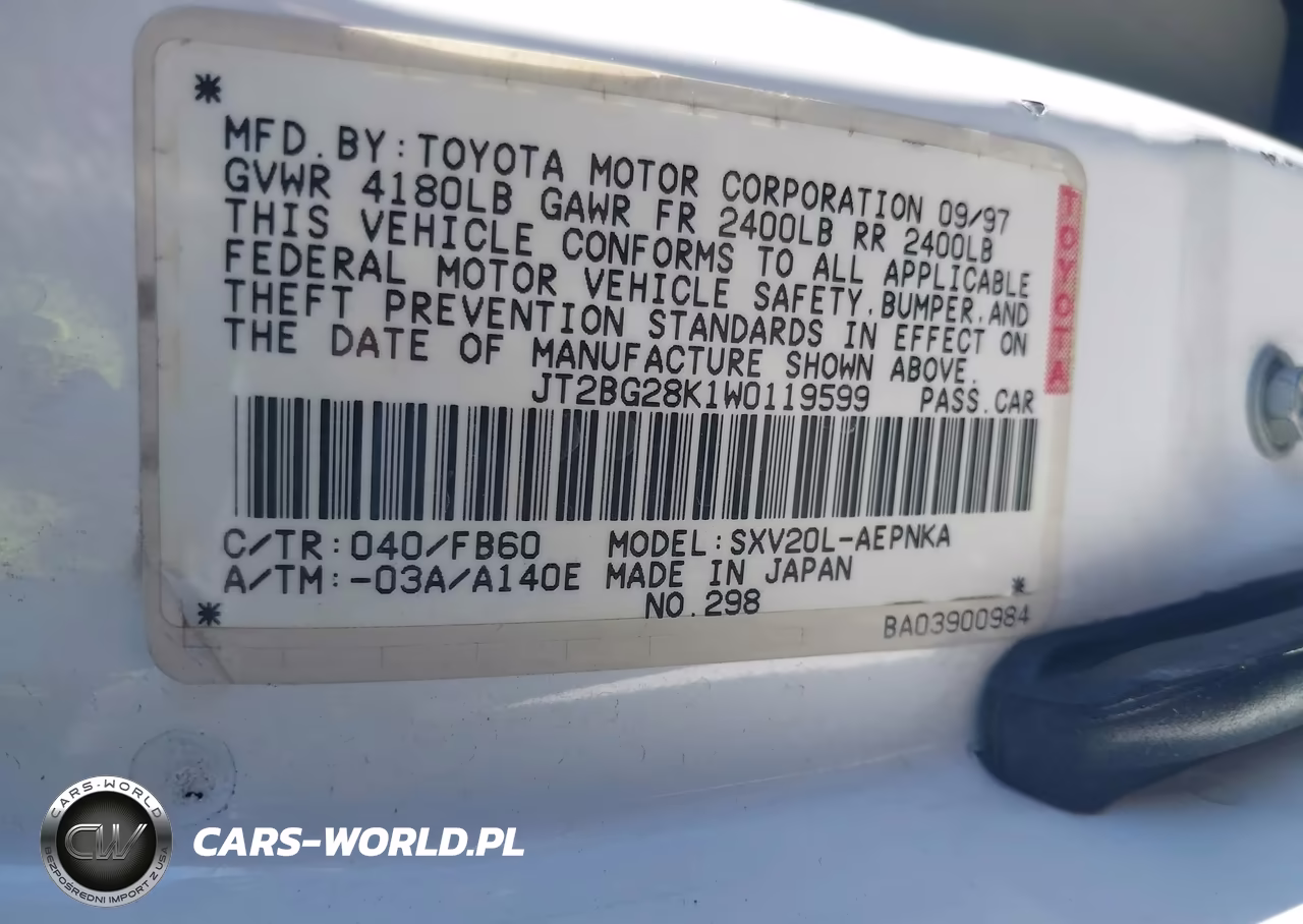 1998 Toyota Camry Le VIN:JT2BG28K1W0119599 - 9