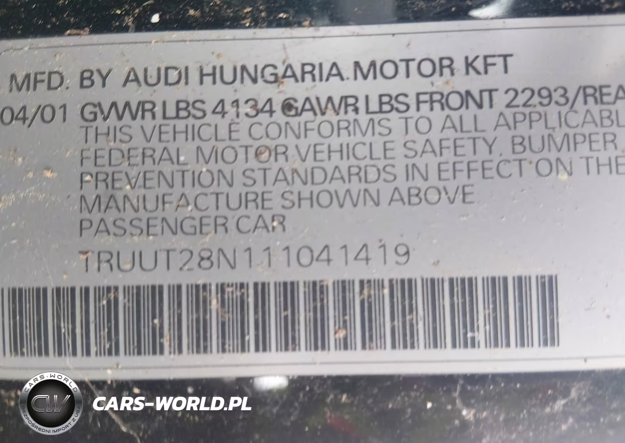2001 Audi Tt VIN:TRUUT28N111041419 - 9