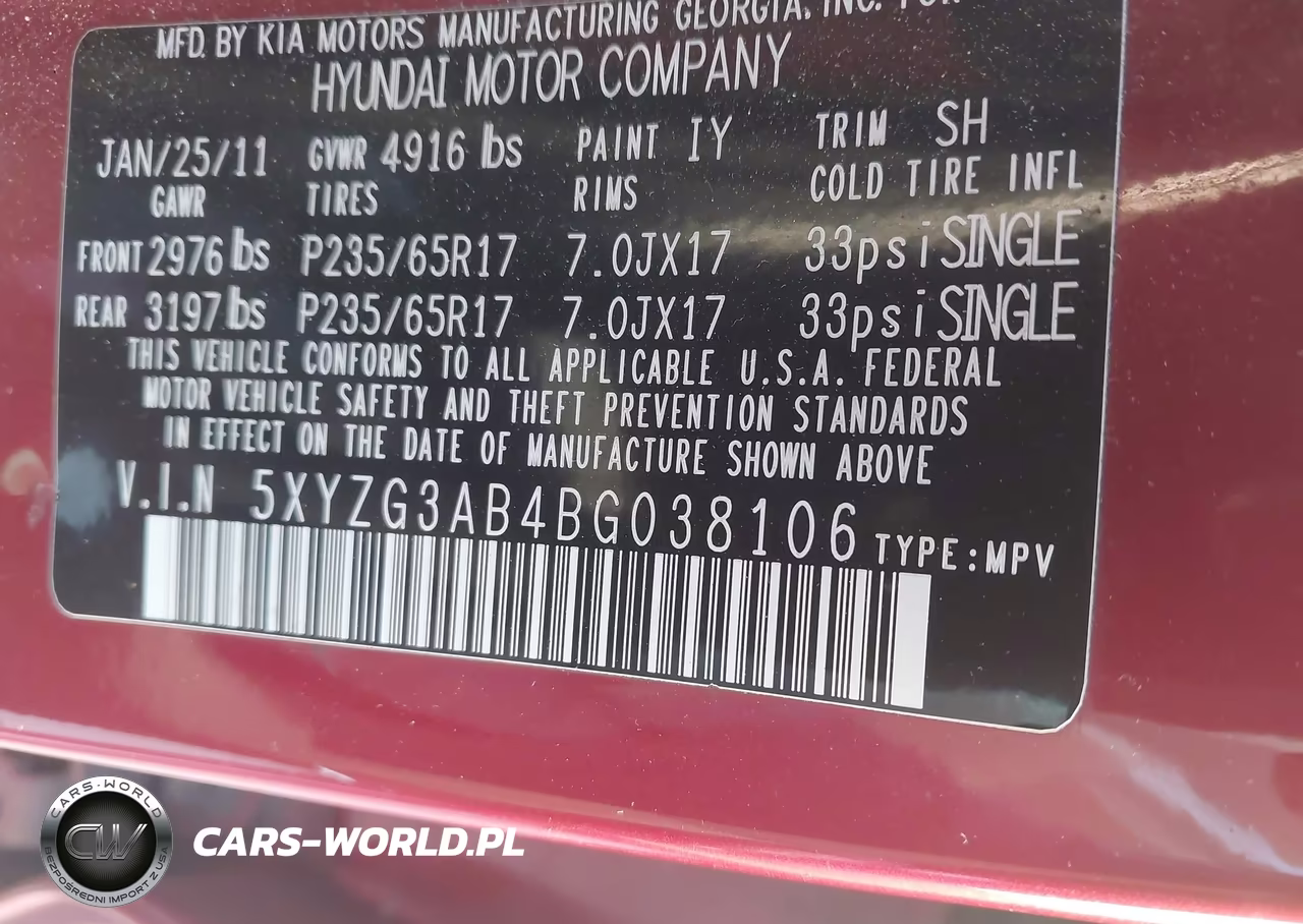 2011 Hyundai Santa Fe Gls VIN:5XYZG3AB4BG038106 - 9