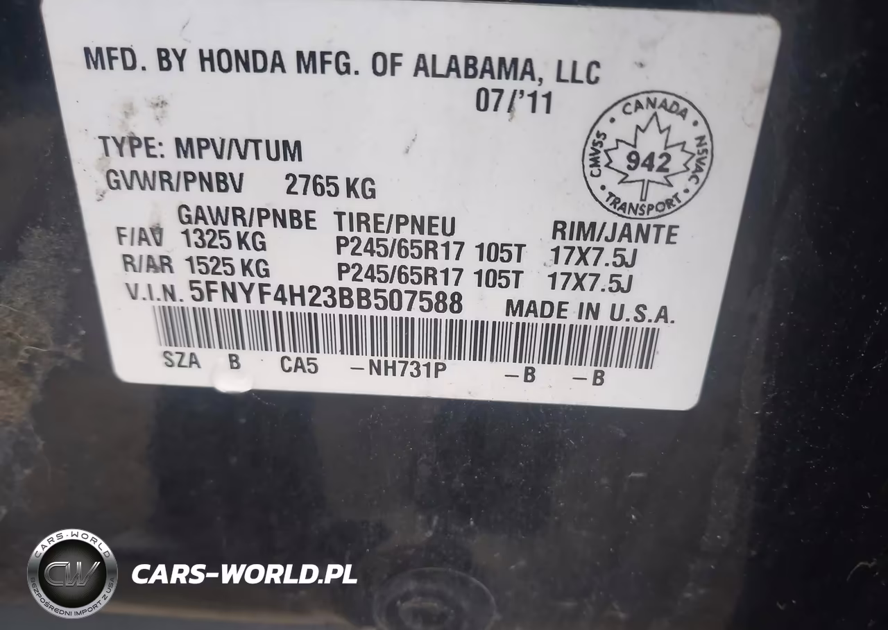 2011 Honda Pilot Lx VIN:5FNYF4H23BB507588 - 9
