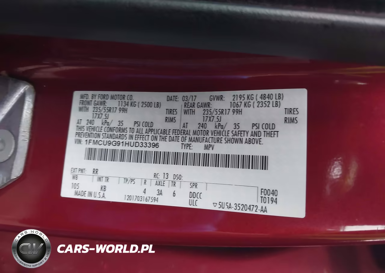 2017 Ford Escape Se VIN:1FMCU9G91HUD33396 - 9