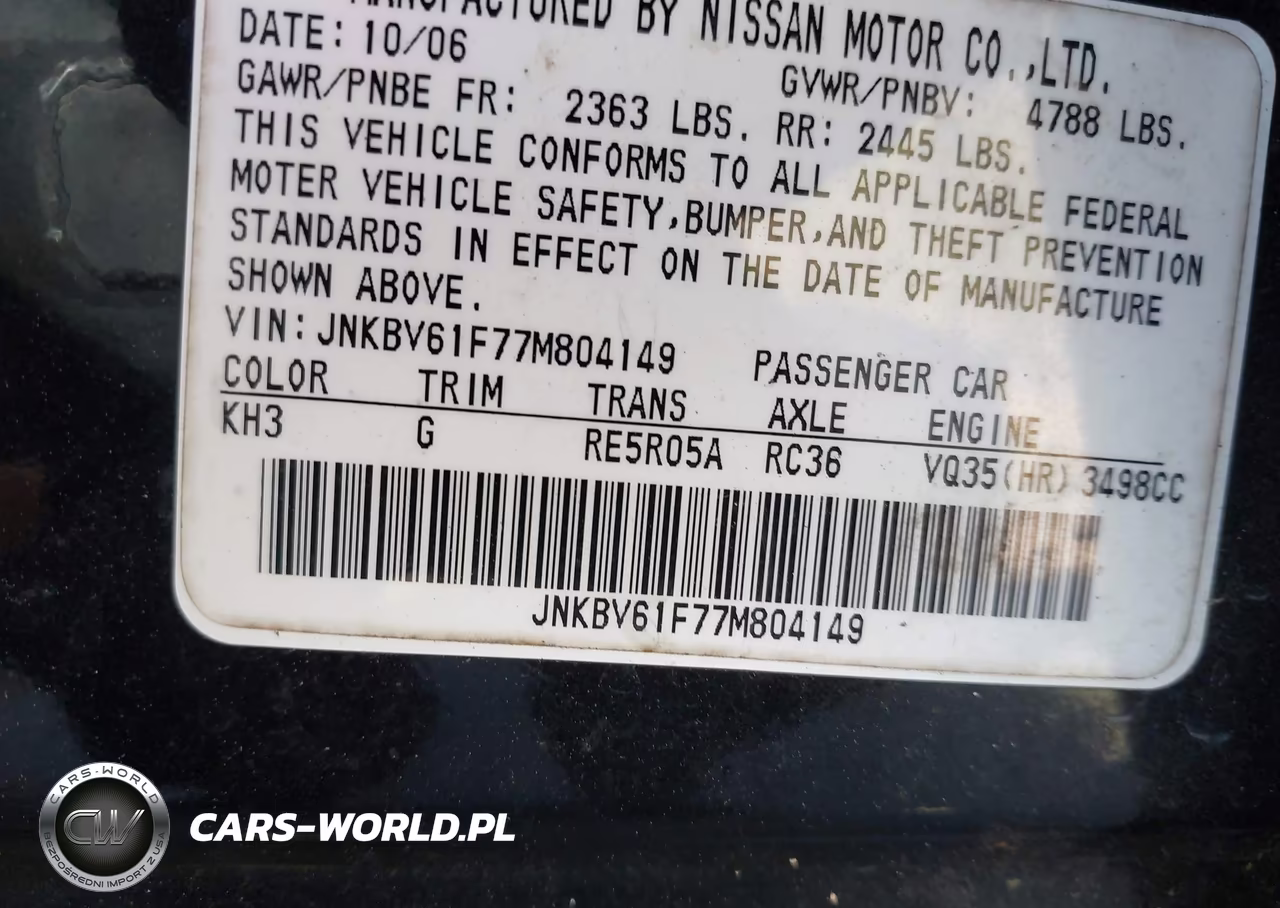 2007 Infiniti G35X VIN:JNKBV61F77M804149 - 9