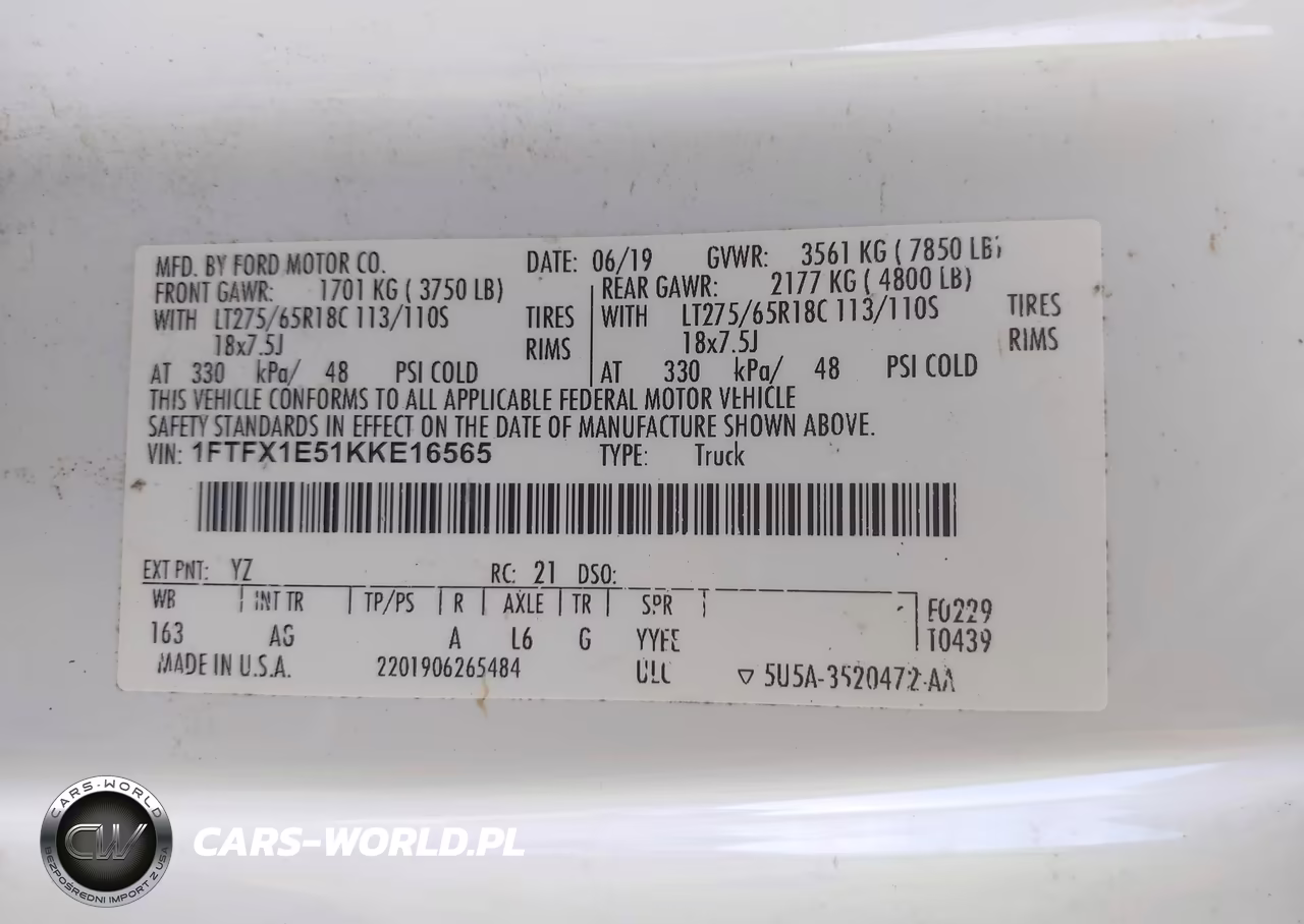 2019 Ford F-150 Xl VIN:1FTFX1E51KKE16565 - 9