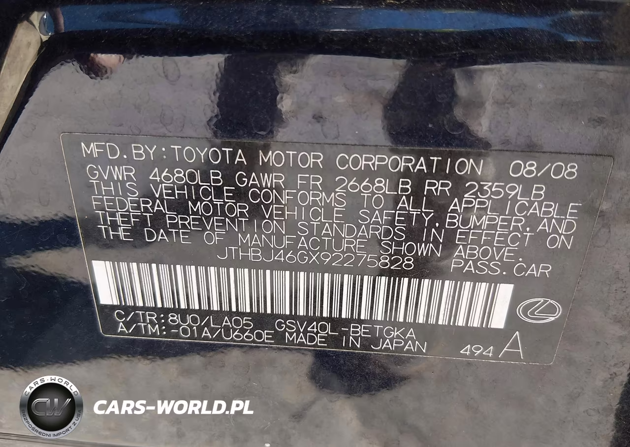 2009 Lexus Es 350 VIN:JTHBJ46GX92275828 - 9