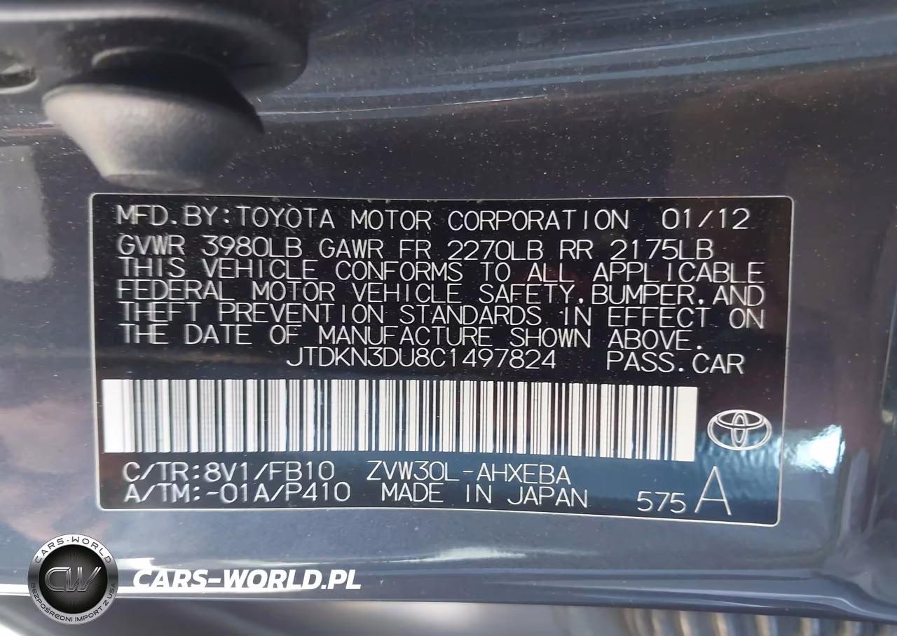 2012 Toyota Prius Two VIN:JTDKN3DU8C1497824 - 9