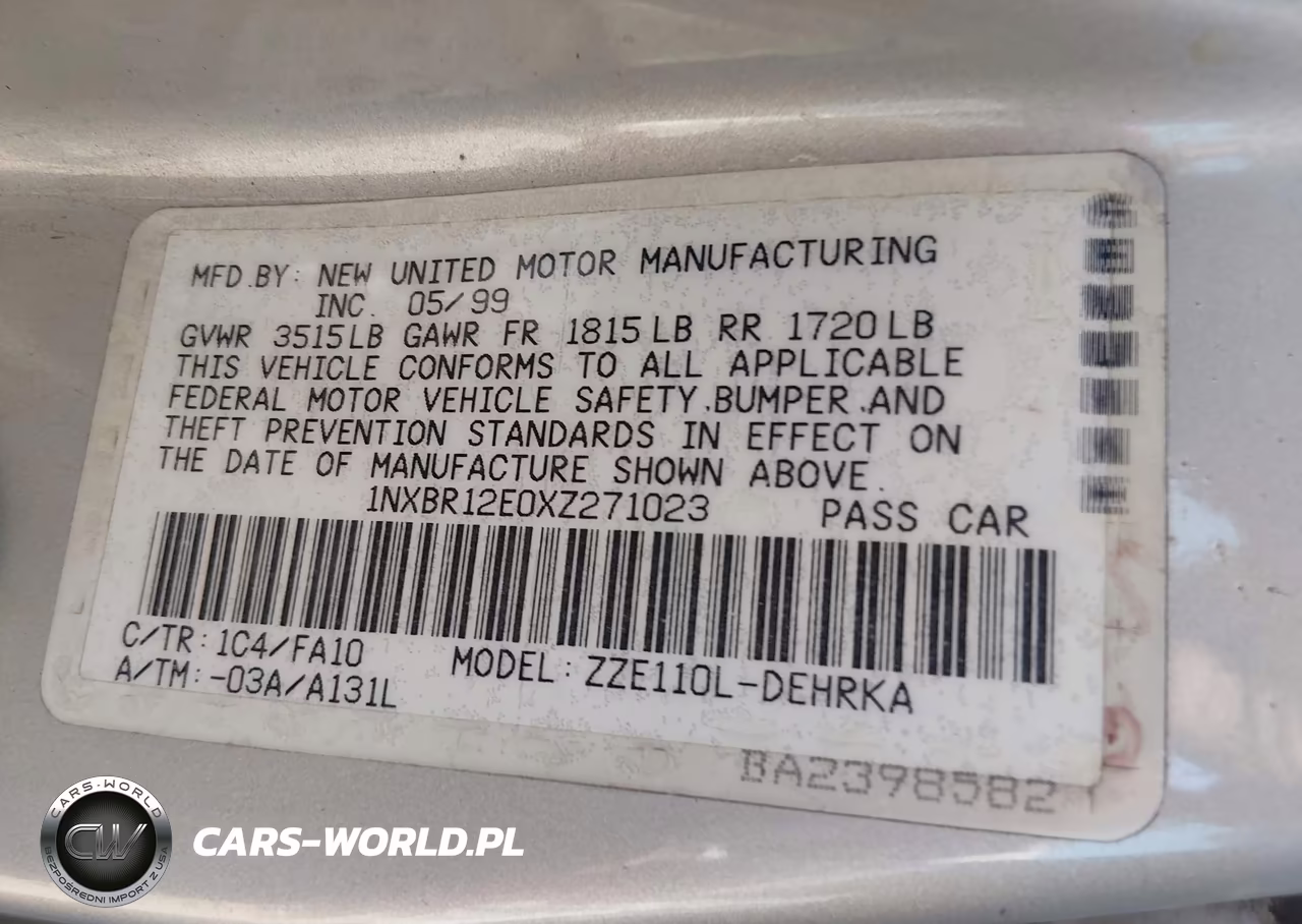 1999 Toyota Corolla Ve VIN:1NXBR12E0XZ271023 - 9