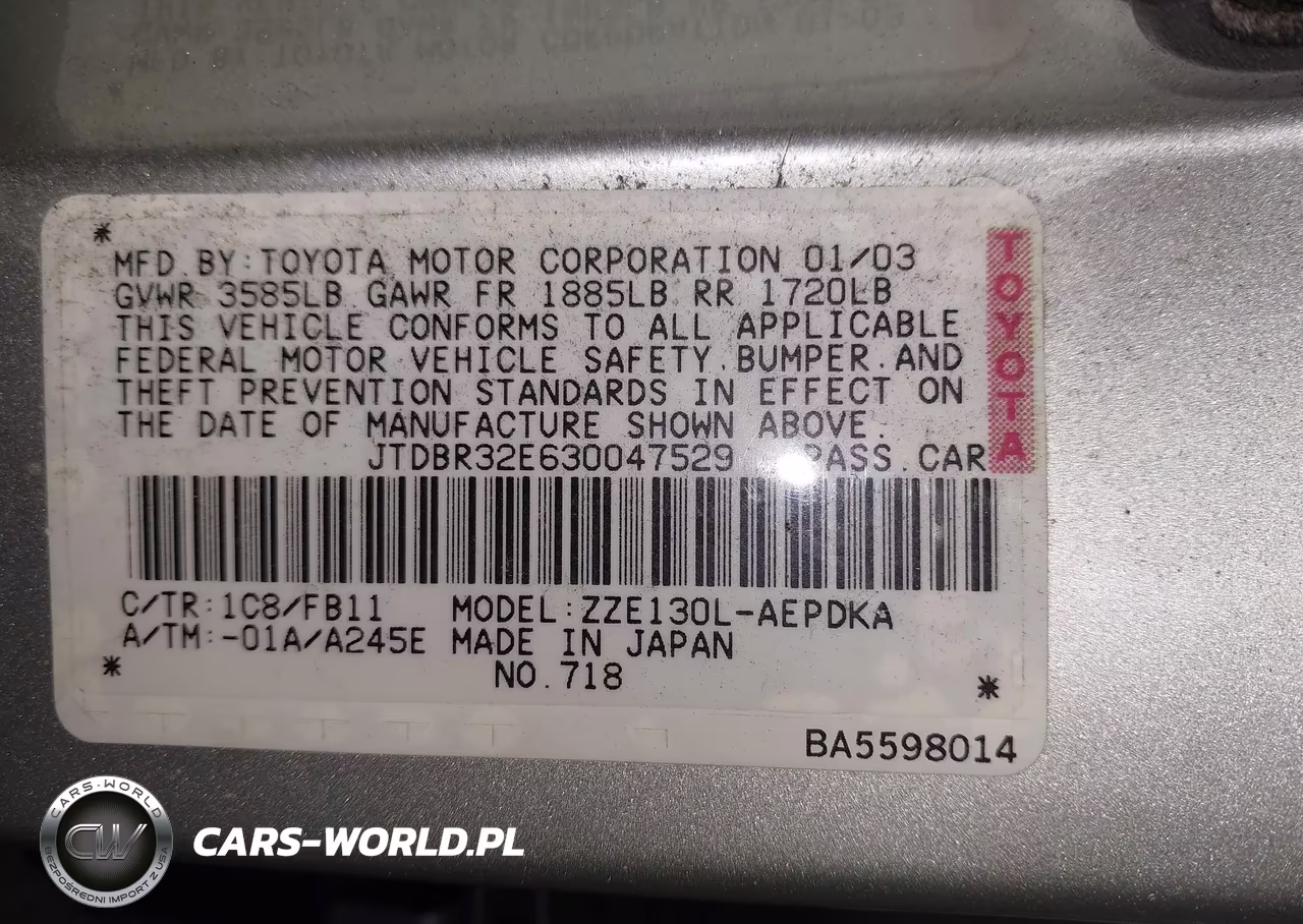 2003 Toyota Corolla Ce VIN:JTDBR32E630047529 - 9